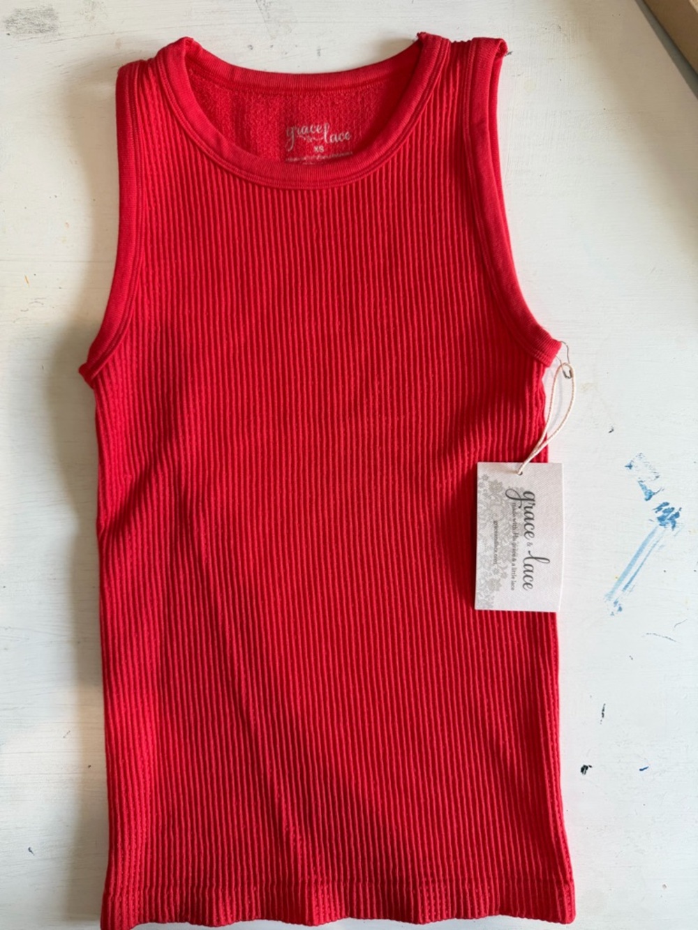 Grace & Lace Brami Ribbed Sleeveless Tank Top Red - Picture 4 of 8